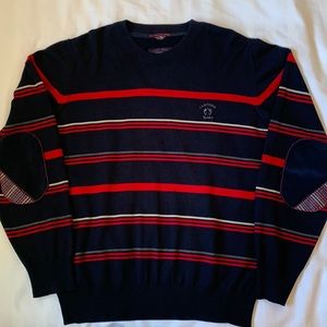 Claudio Campione Yachting navy w red/beige stripes crewneck elbow patches EUC